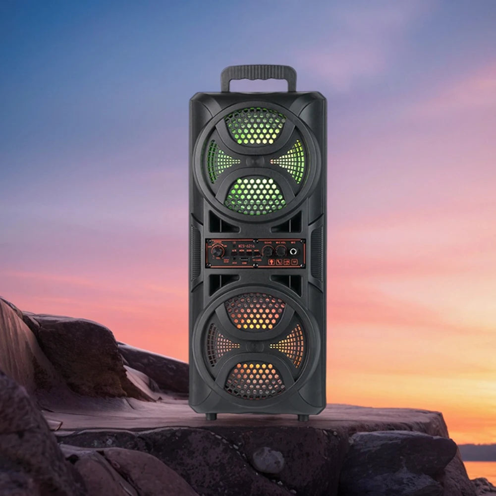 BT Speaker Portable Speaker with 6.5in Subwoofer Deep Bass LED Lights Support USB/TF/AUX/FM/BT/MIC Long Playtime for BBQ Party