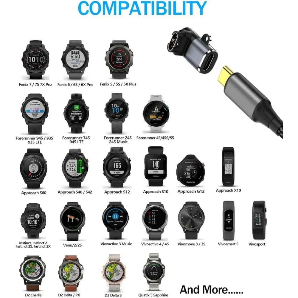 For Garmin Fenix 8 7 7S 7X 6S 6 Forerunner 955 965 Quatix USB-C Charger Smartwatch Charger Adapter Garmin Charging Cable Adapter