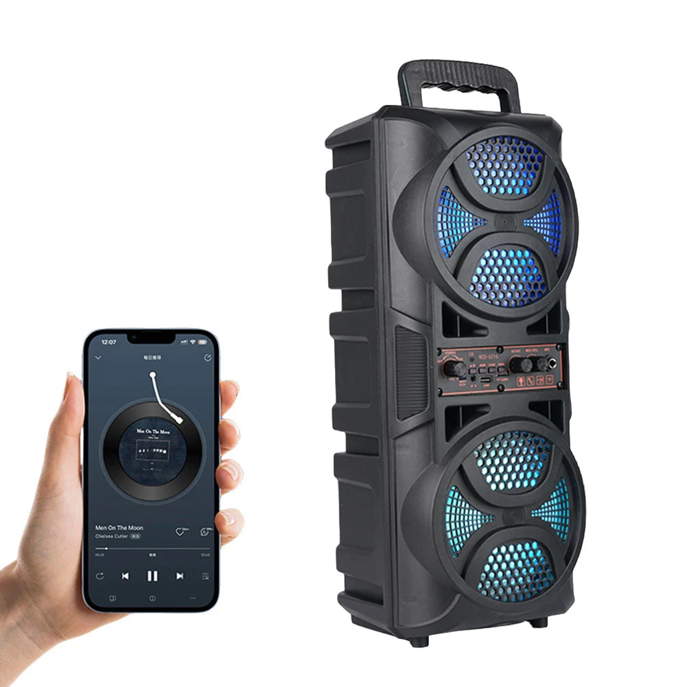 BT Speaker Portable Speaker with 6.5in Subwoofer Deep Bass LED Lights Support USB/TF/AUX/FM/BT/MIC Long Playtime for BBQ Party