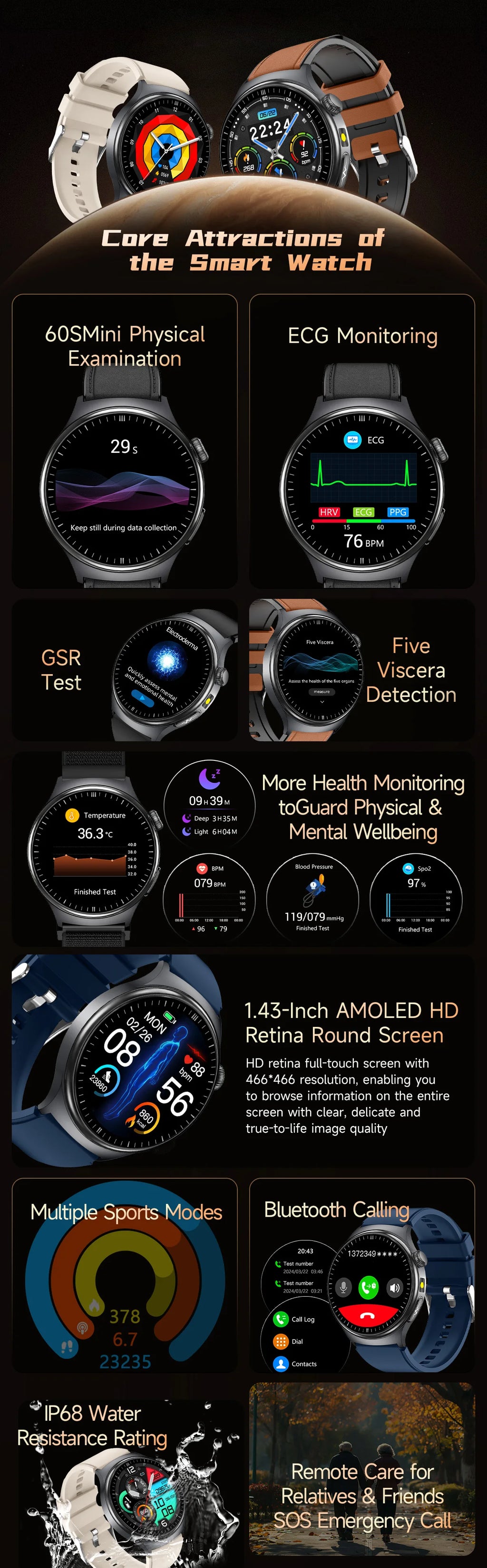 2025New Micro Physical Examination Smart Watch For Men Uric Acid Body Fat Five Organ Health Watches Bluetooth Call SmartBracelet