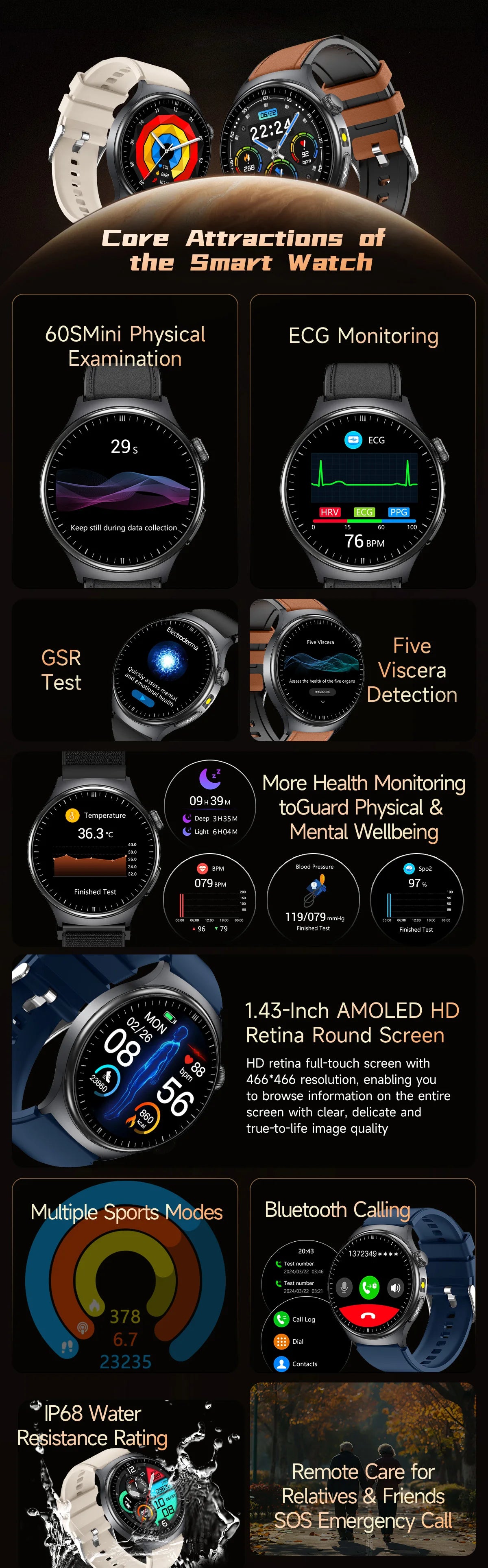 2025New Micro Physical Examination Smart Watch For Men Uric Acid Body Fat Five Organ Health Watches Bluetooth Call SmartBracelet