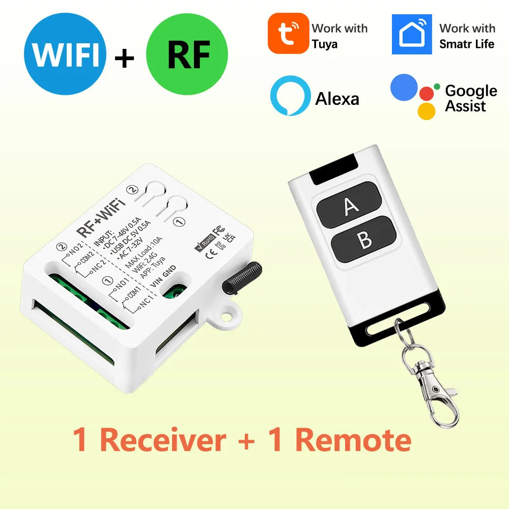 Tuya WiFi Smart Switch DC 12V 24V 2Channels Dry Contact Relay Receiver Wireless Remote Control Switch work with Smart Life,Alexa