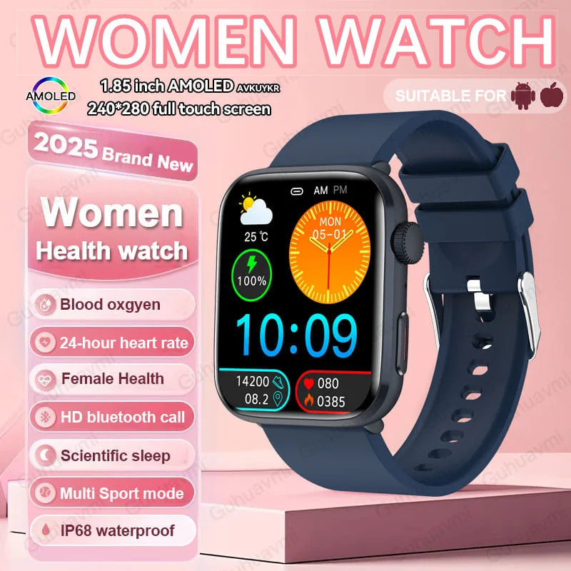 2025 New Genuine NFC Smat Watch For Men 1.85"AMOLED Screen Blood Pressure Heart Rate Female Health Waterproof Smarwatches Ladies