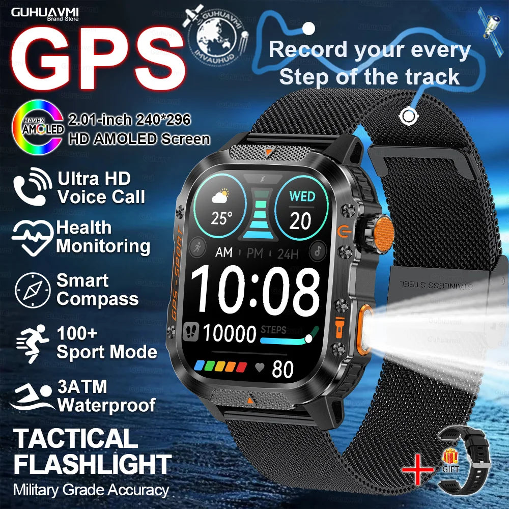 New Military Outdoor Sports GPS Smart Watch Men Built-in GPS Compass 10ATM Waterproof Swim Heart rate Bluetooth Call SmartWatch