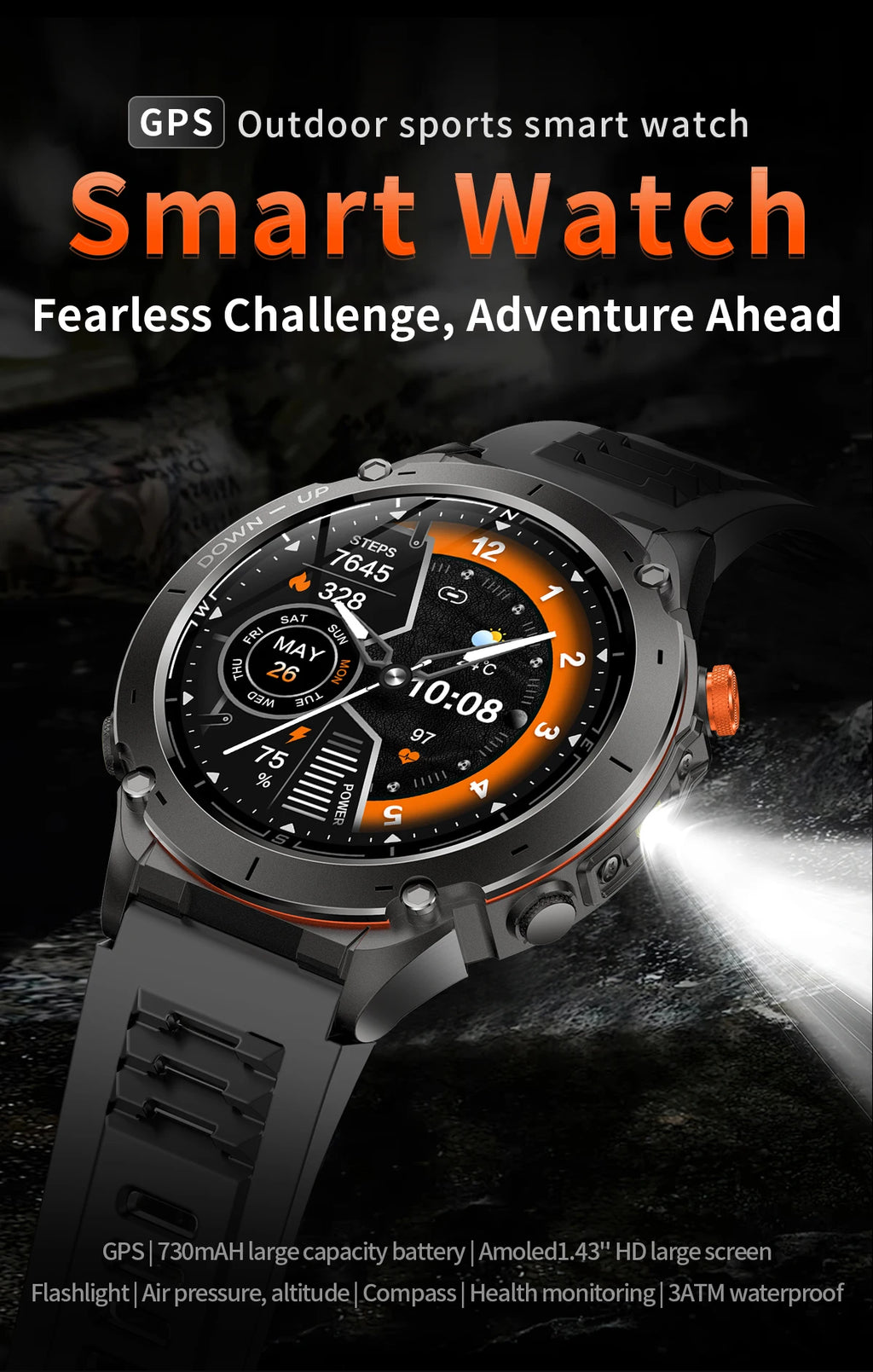 2025 For Huawei Stratos 4 GPS Smartwatch 1.43"AMOLED HD Screen Compass Barometric Altimeter Flashlight Voice Calling Smart Watch