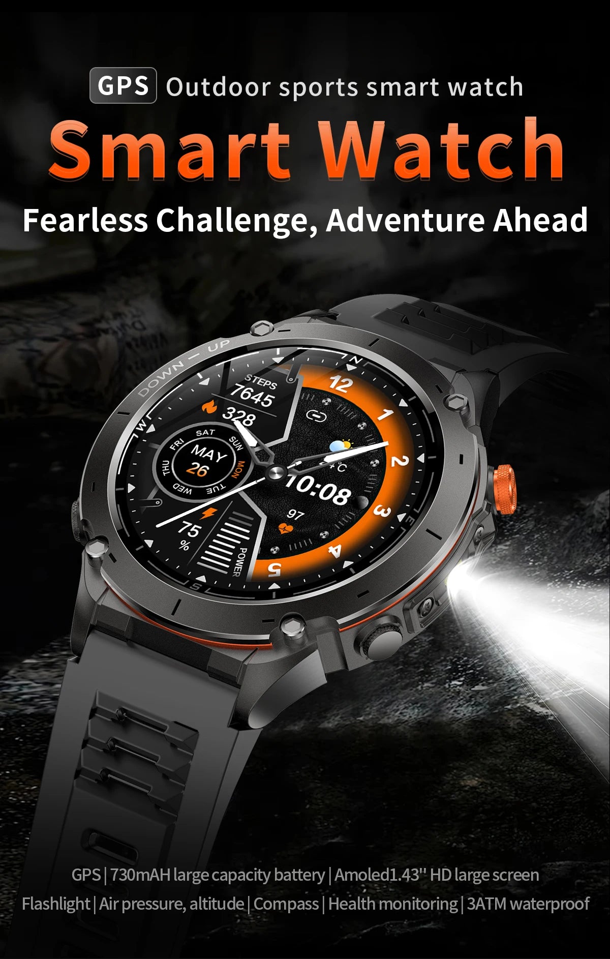 2025 For Huawei Stratos 4 GPS Smartwatch 1.43"AMOLED HD Screen Compass Barometric Altimeter Flashlight Voice Calling Smart Watch