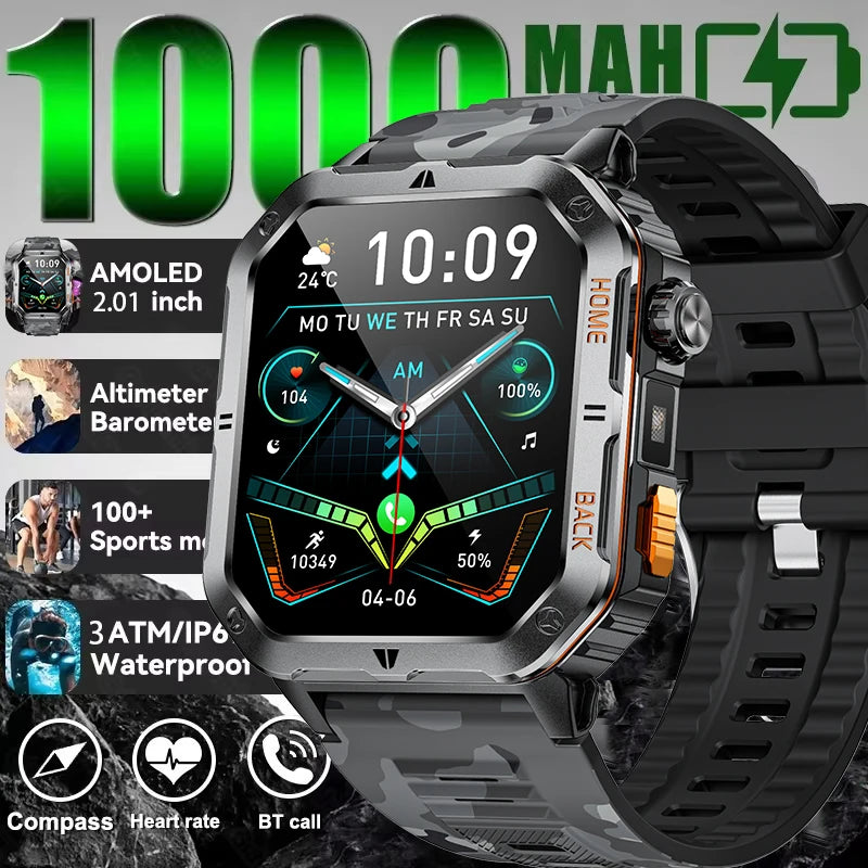 2025 New Military Outdoor 1000 mAh Battery Smart Watch Men GPS Sports Heart Rate IP68 Waterproof BT Calling Smartwatch Man xiaom