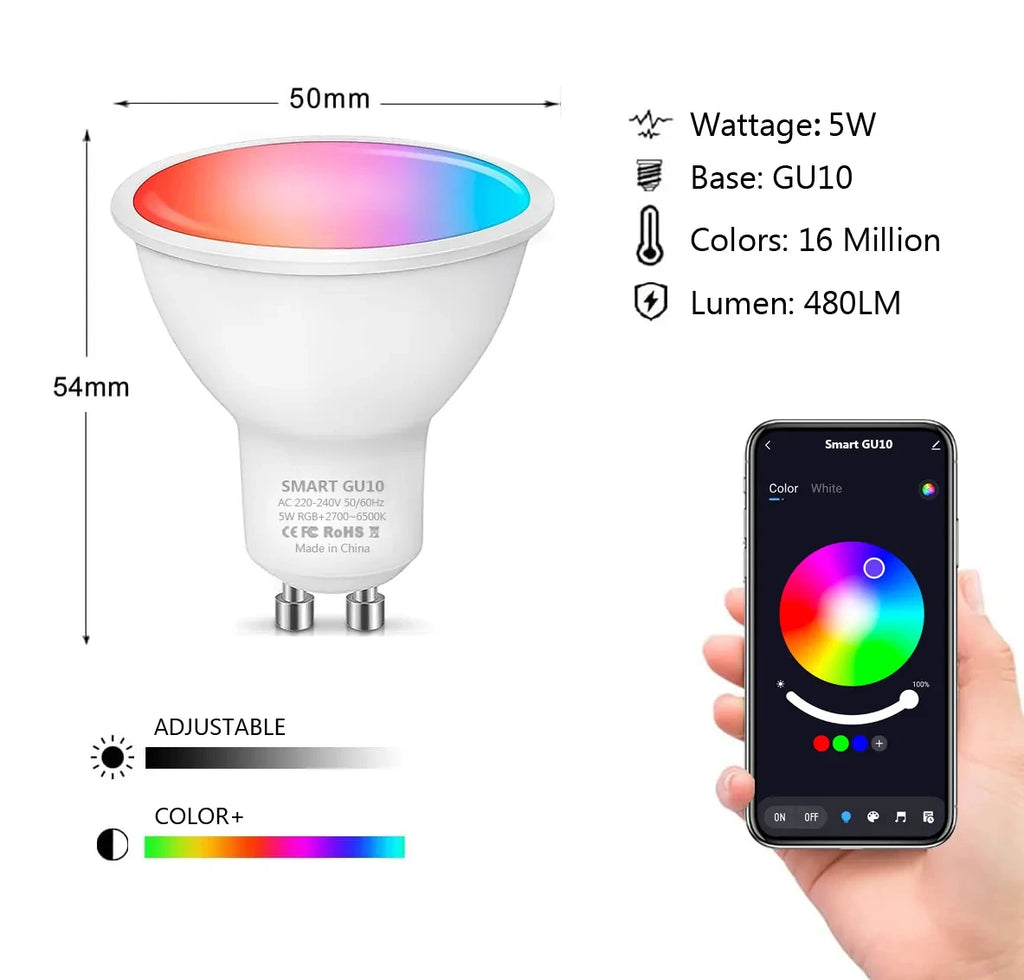 GU10 LED Bulb Dimmable RGB Colour Changing Smart Bulb 220V 9W Bluetooth WIFI Smart Life APP Control LED Light Bulb For Room Home