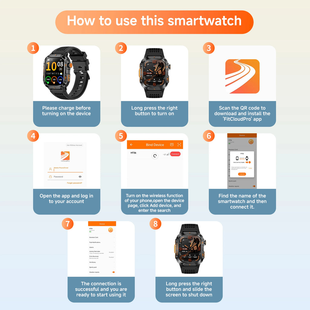 New Smart Watch Built-in Dual-frequency GPS Wireless Call 3ATM Waterproof  LED Flashlight Compass Men's Outdoor Sport Smartwatch