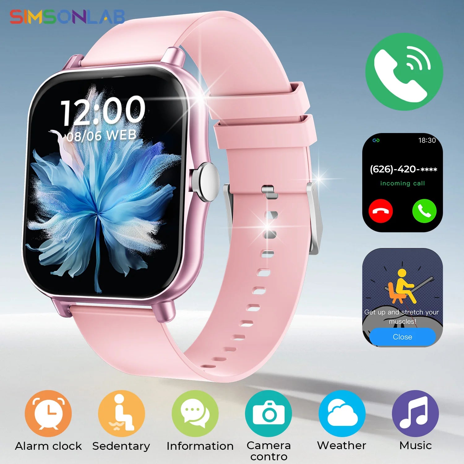 SIMSONLAB New Smart Watch Bluetooth Call Fitness Tracker Heart Rate Sleep Record Outdoor Sport Watch for Android/IOS Men Women - Clear Quartz Market