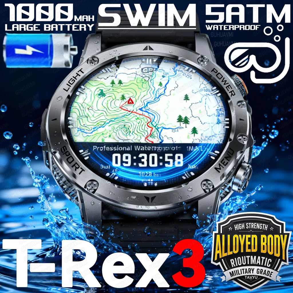 2025 New Military T-Rex3 Ultra 1000mAh Battery swim Smart watch tracker 5ATM Waterproof Heart Rate Sports tracker Smartwatch Men