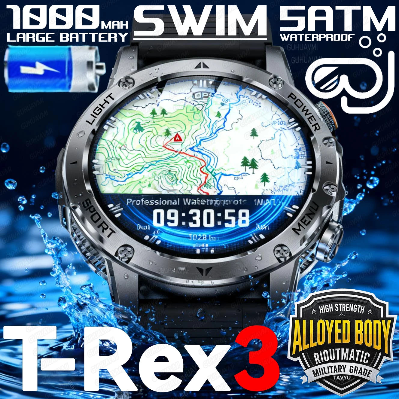 2025 New Military T-Rex3 Ultra 1000mAh Battery swim Smart watch tracker 5ATM Waterproof Heart Rate Sports tracker Smartwatch Men