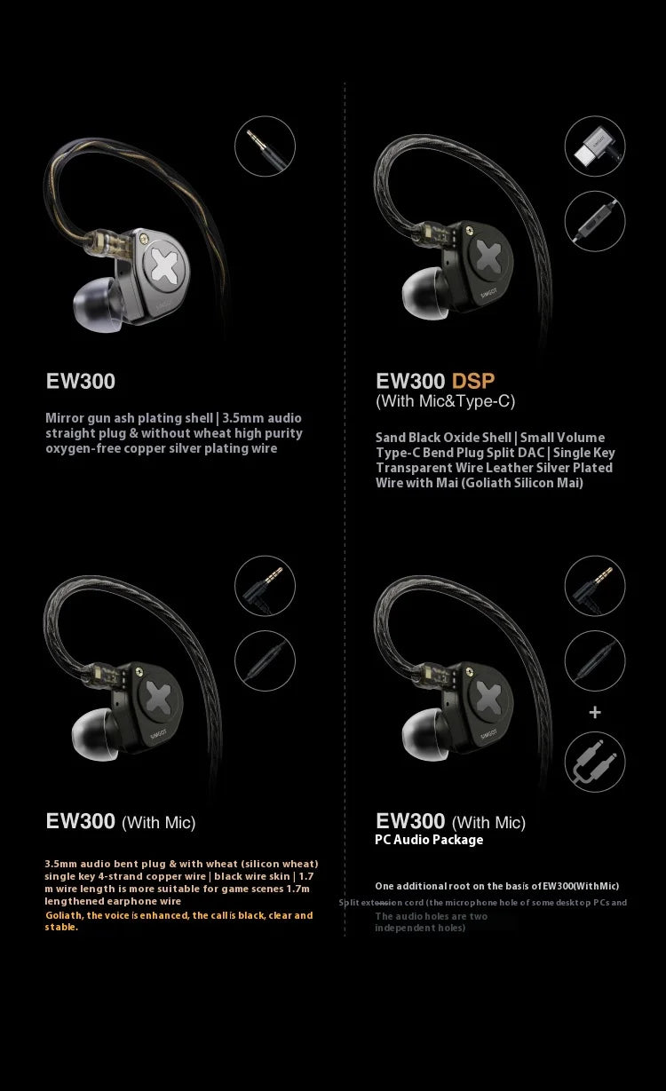 SIMGOT EW300 Gaming Earphones Wired In Ear HiFi DSP 1DD+1PLANAR+1PZT Anti Interference Monitor Headphones PC Esports Earbuds