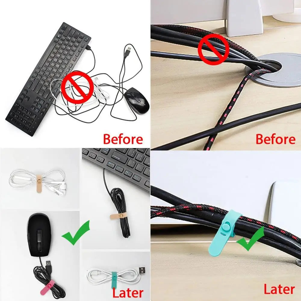 4/12/20PCS Cable Organizer Ties Clip Charger Cord Management Silicone Wire Manager Mouse Charging Cable Data Line Winder Straps - Clear Quartz Market