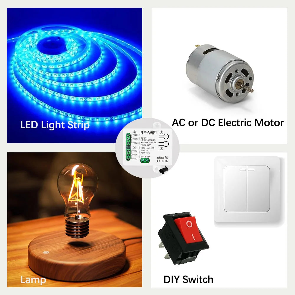 Tuya WiFi Smart Switch DC 12V 24V 2Channels Dry Contact Relay Receiver Wireless Remote Control Switch work with Smart Life,Alexa