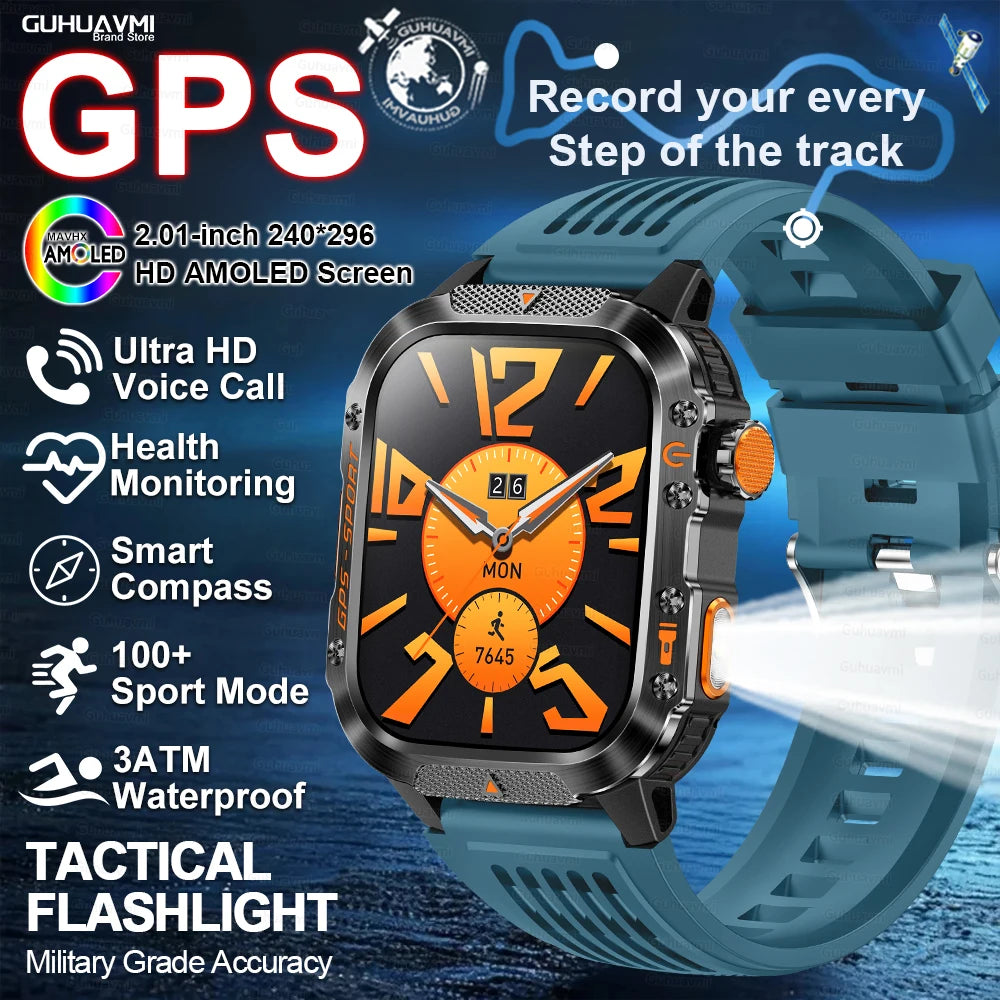 New Military Outdoor Sports GPS Smart Watch Men Built-in GPS Compass 10ATM Waterproof Swim Heart rate Bluetooth Call SmartWatch