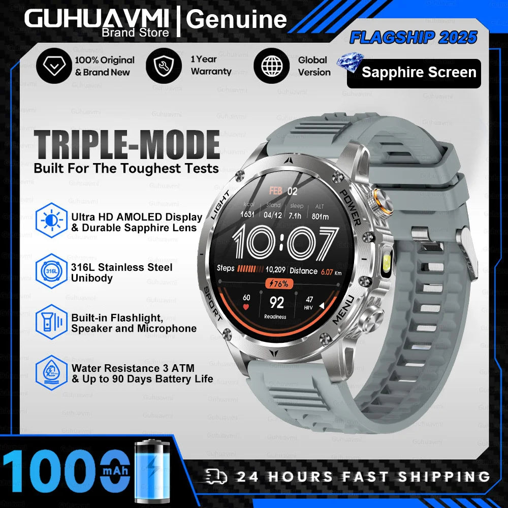 2025 New Military T-Rex3 Ultra 1000mAh Battery swim Smart watch tracker 5ATM Waterproof Heart Rate Sports tracker Smartwatch Men
