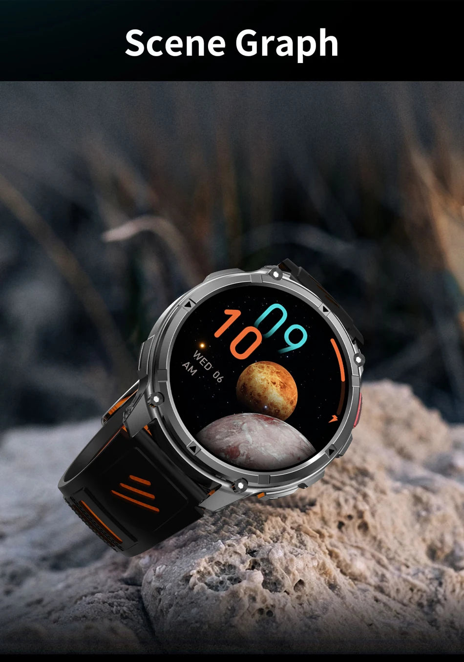 1100mAh Battery Smart Watch 1.7 Inch 360*360 AMOLED HD Screen Men Watch Compass 1ATM Waterproof Bluetooth Call Sports Smartwatch