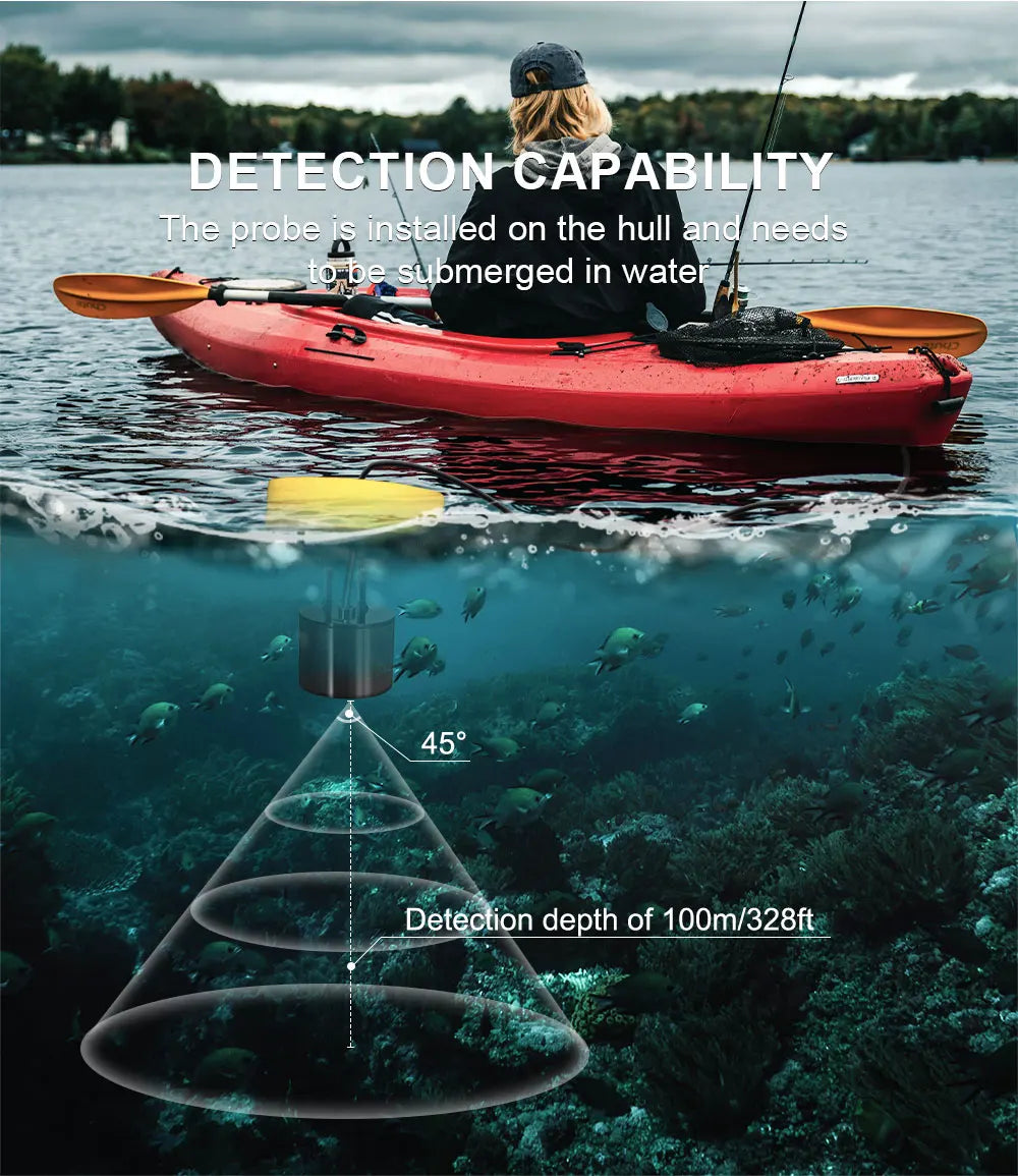 FFC1108-1 Alarm 100M Portable Sonar Fish Finders 45 degrees Sonar Coverage Echo Sounder Alarm Transducer Lake Sea Fishing