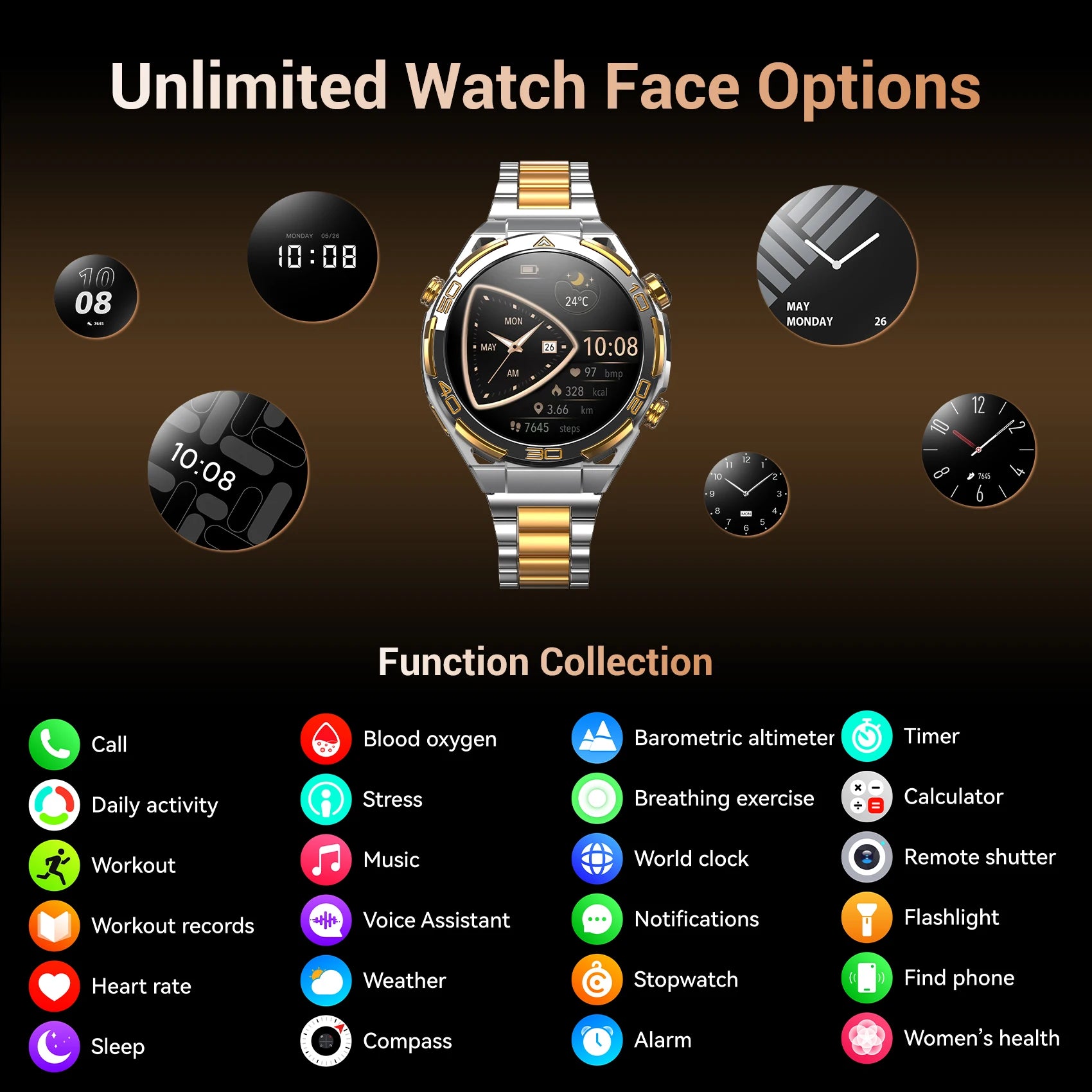 Blackview W90 Pro Smartwatch 1.43" AMOLED Display,Bluetooth Calling,Heart Rate Monitor, 900mAh/ 20Days Standby,Men's Smartwatch