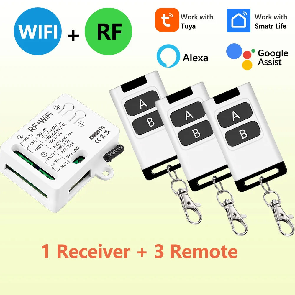 Tuya WiFi Smart Switch DC 12V 24V 2Channels Dry Contact Relay Receiver Wireless Remote Control Switch work with Smart Life,Alexa