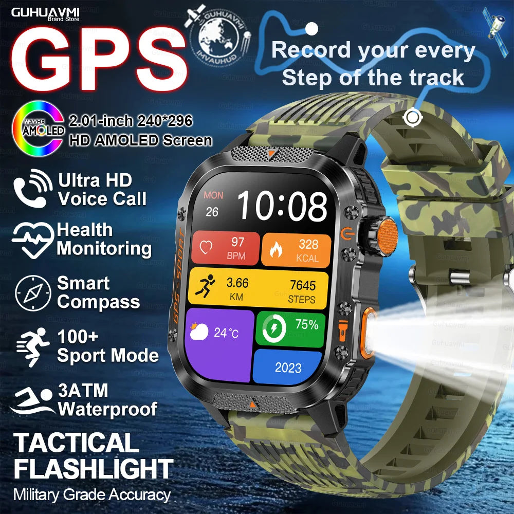 New Military Outdoor Sports GPS Smart Watch Men Built-in GPS Compass 10ATM Waterproof Swim Heart rate Bluetooth Call SmartWatch