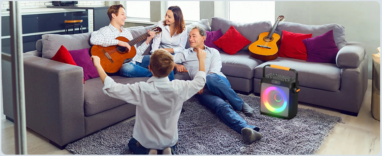 T19-T Karaoke machine with 2 wireless microphones, black Karaoke speakers with bass/treble adjustment