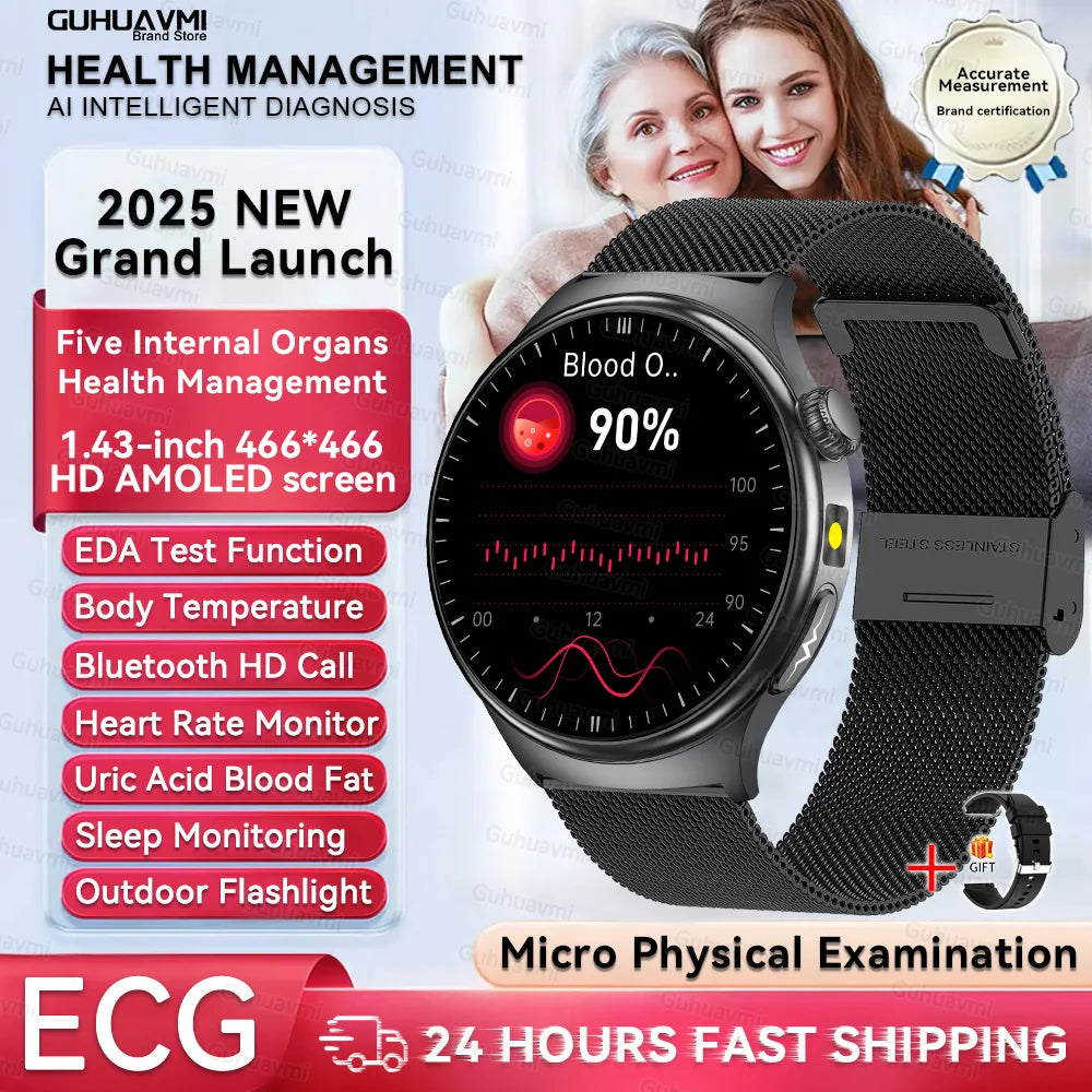 2025New Micro Physical Examination Smart Watch For Men Uric Acid Body Fat Five Organ Health Watches Bluetooth Call SmartBracelet