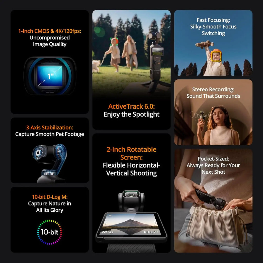 DJI Osmo Pocket 3 Vlogging Camera with 1'' CMOS&4K/120fps Video Face/Object Tracking 2" Rotatable Touchscreen Small Video Camera