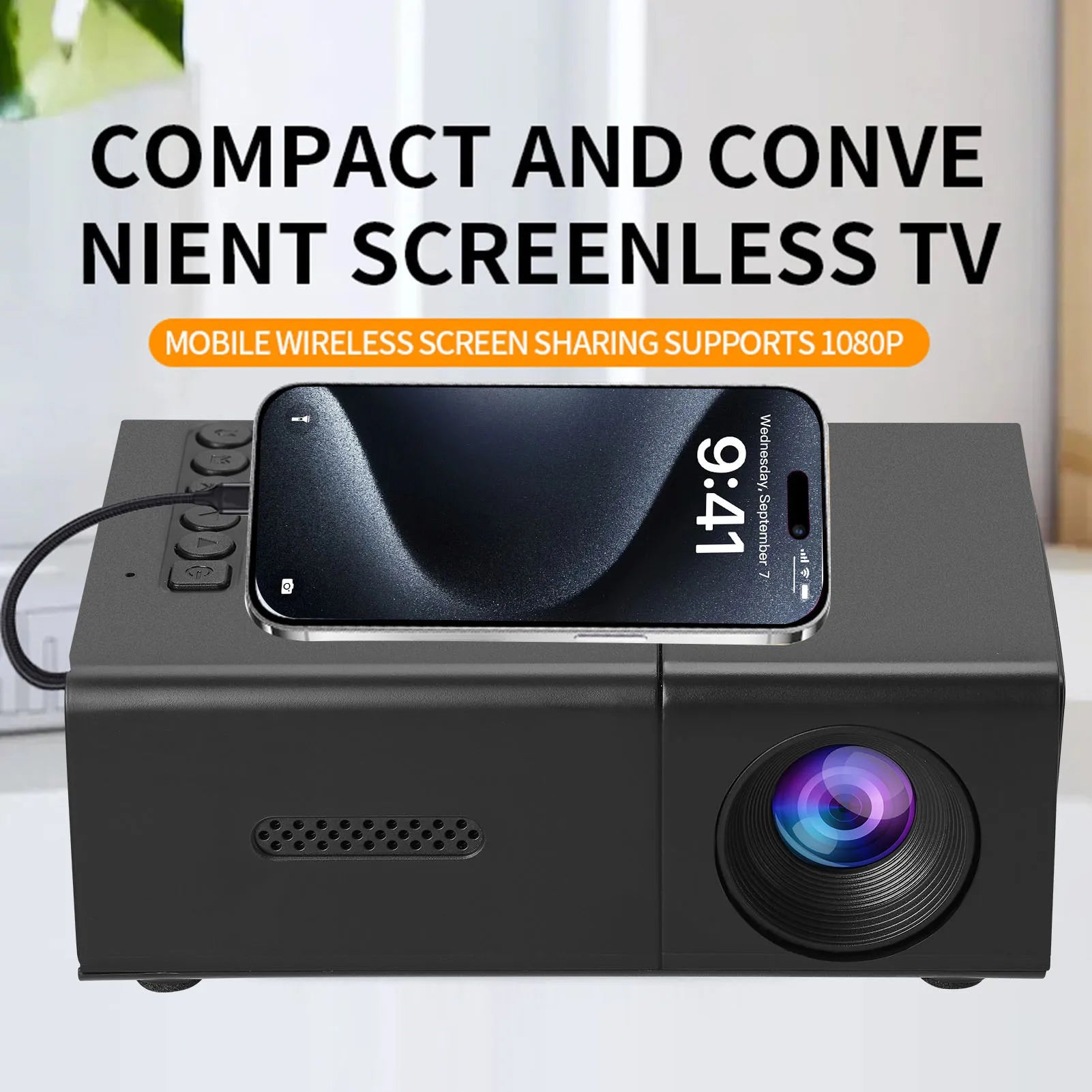 Manual Compact Projector 1080P Adjustable Auto Keystone Correction LED Movie Projector with Stereo Speaker Remote Control