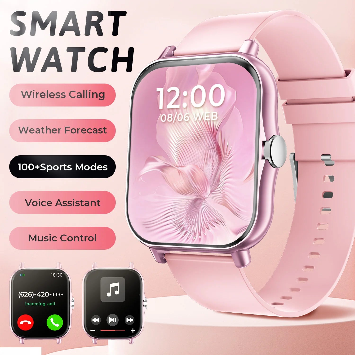 SIMSONLAB New Smart Watch Bluetooth Call Fitness Tracker Heart Rate Sleep Record Outdoor Sport Watch for Android/IOS Men Women - Clear Quartz Market