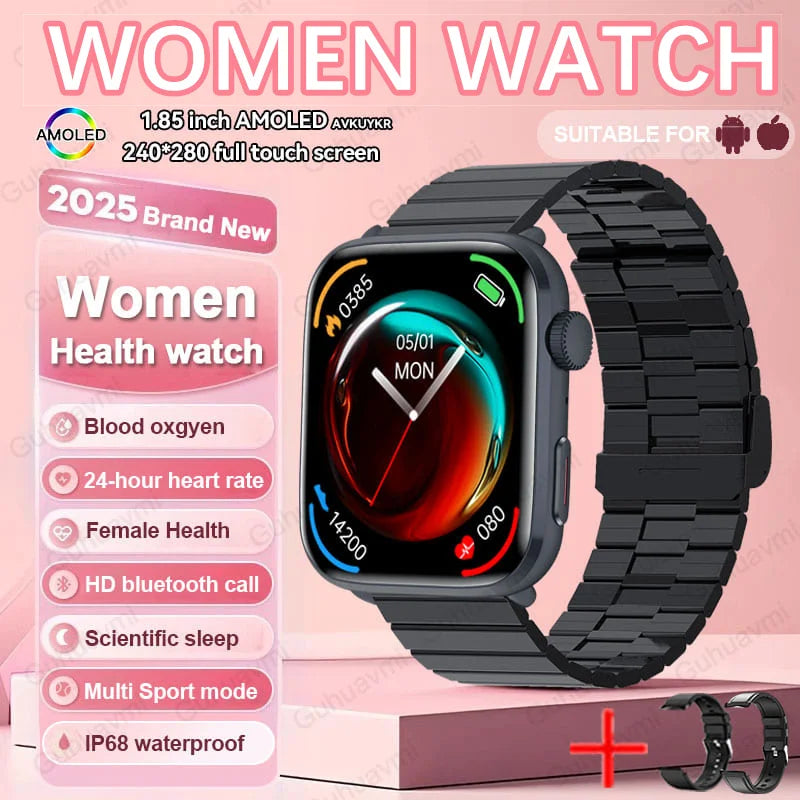 2025 New Genuine NFC Smat Watch For Men 1.85"AMOLED Screen Blood Pressure Heart Rate Female Health Waterproof Smarwatches Ladies