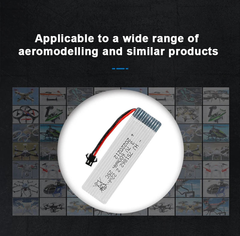 Lithium Battery 3.7V Jst 600mAh 751862 Batteries for Udi U818A WLtoys V959 V929 Drone Accessories Model Aircraft Drill 25C Li Po