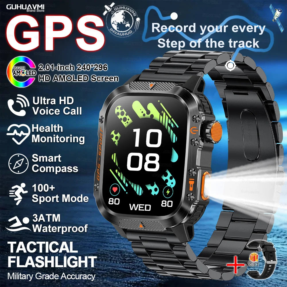 New Military Outdoor Sports GPS Smart Watch Men Built-in GPS Compass 10ATM Waterproof Swim Heart rate Bluetooth Call SmartWatch