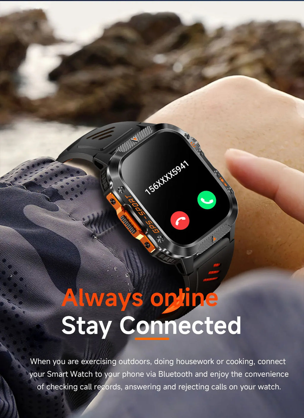 New Military Outdoor Sports GPS Smart Watch Men Built-in GPS Compass 10ATM Waterproof Swim Heart rate Bluetooth Call SmartWatch - Clear Quartz Market