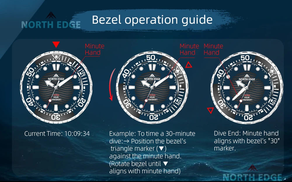 NORTH EDGE TRITON-Ti Solar Powered Dive Watch Titanium Alloy Case Men Luxury Quartz Watches For Men Waterproof 300M