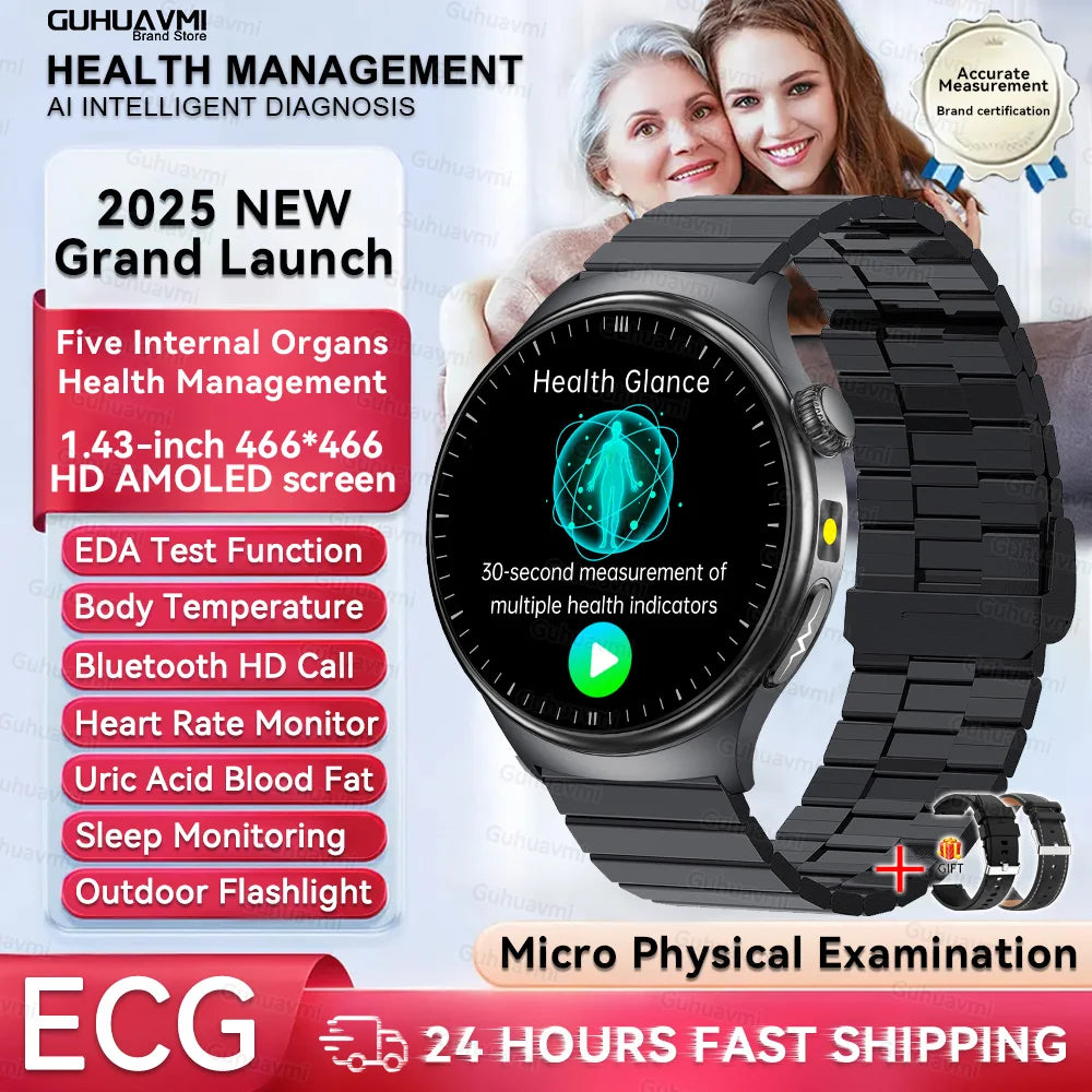 2025New Micro Physical Examination Smart Watch For Men Uric Acid Body Fat Five Organ Health Watches Bluetooth Call SmartBracelet
