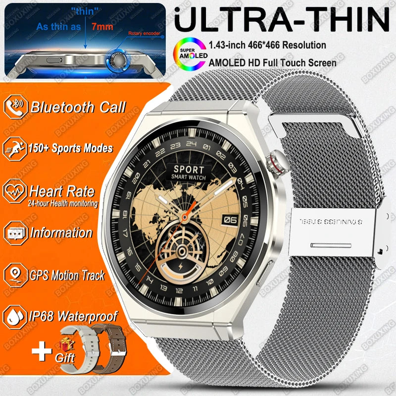 New Ultra Thin Smart Watch Men HD AMOLED 150+Sports NFC GPS Track IP68 Waterproof Health Monitor Bluetooth Call Smartwatch Woman