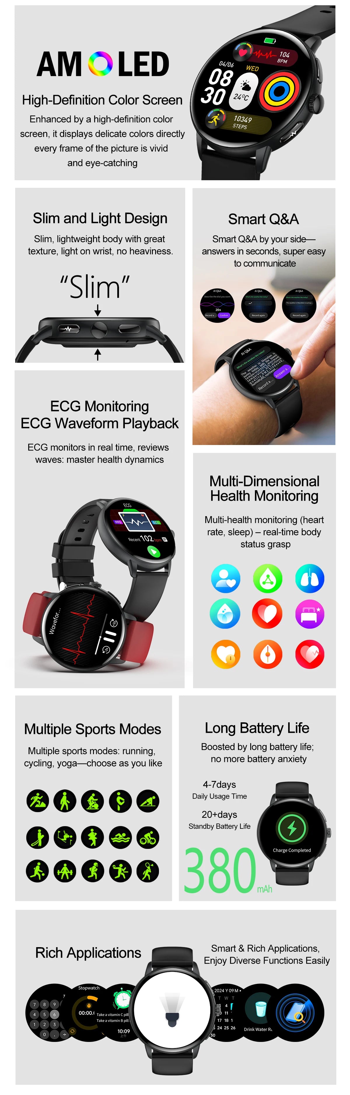 2026 New Professional Health Smart Watch Health Blood oxygen Pressure Uric Acid Blood lipid ECG Sports Call watch For Man Women - Clear Quartz Market