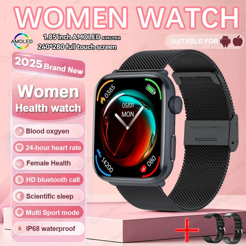 2025 New Genuine NFC Smat Watch For Men 1.85"AMOLED Screen Blood Pressure Heart Rate Female Health Waterproof Smarwatches Ladies