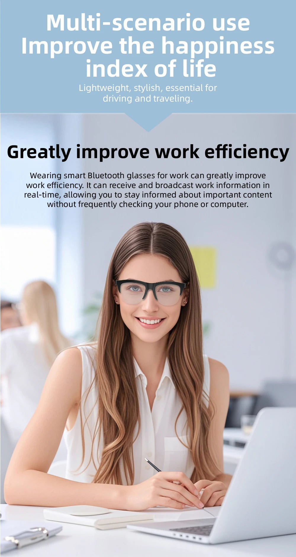 F02 Semi Frame Wireless Bluetooth Glasses Hands Free Calling Audio Streaming Lightweight Comfortable Design Budget Friendly