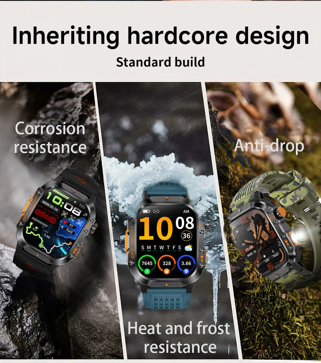 New Military Outdoor Sports GPS Smart Watch Men Built-in GPS Compass 10ATM Waterproof Swim Heart rate Bluetooth Call SmartWatch - Clear Quartz Market