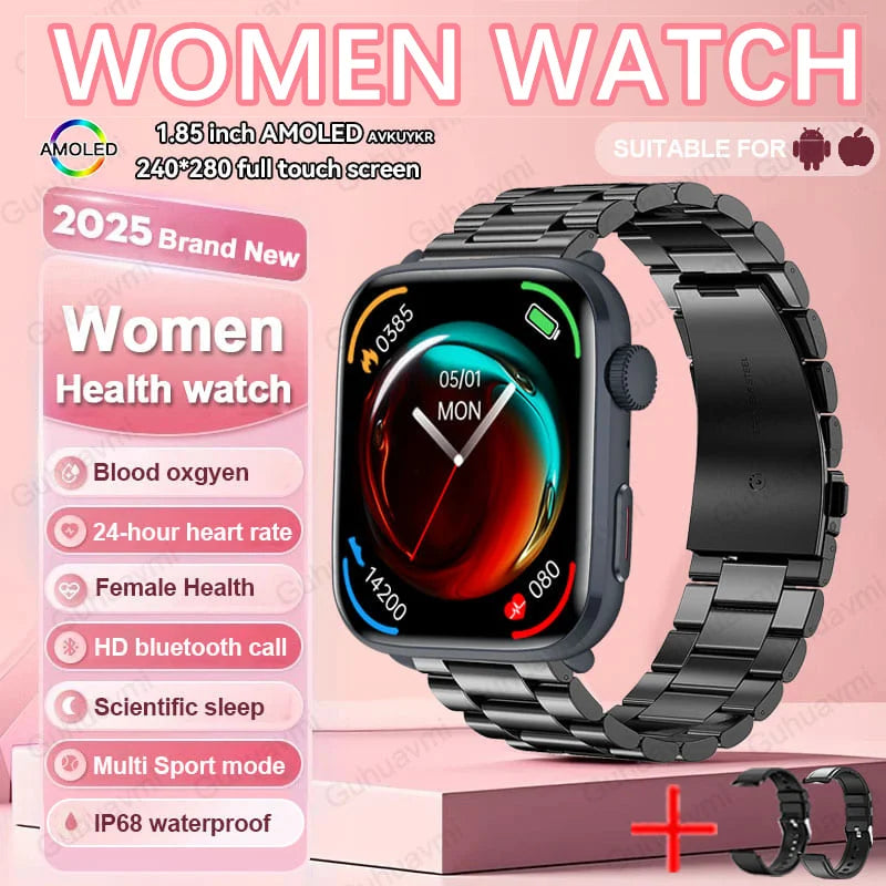 2025 New Genuine NFC Smat Watch For Men 1.85"AMOLED Screen Blood Pressure Heart Rate Female Health Waterproof Smarwatches Ladies