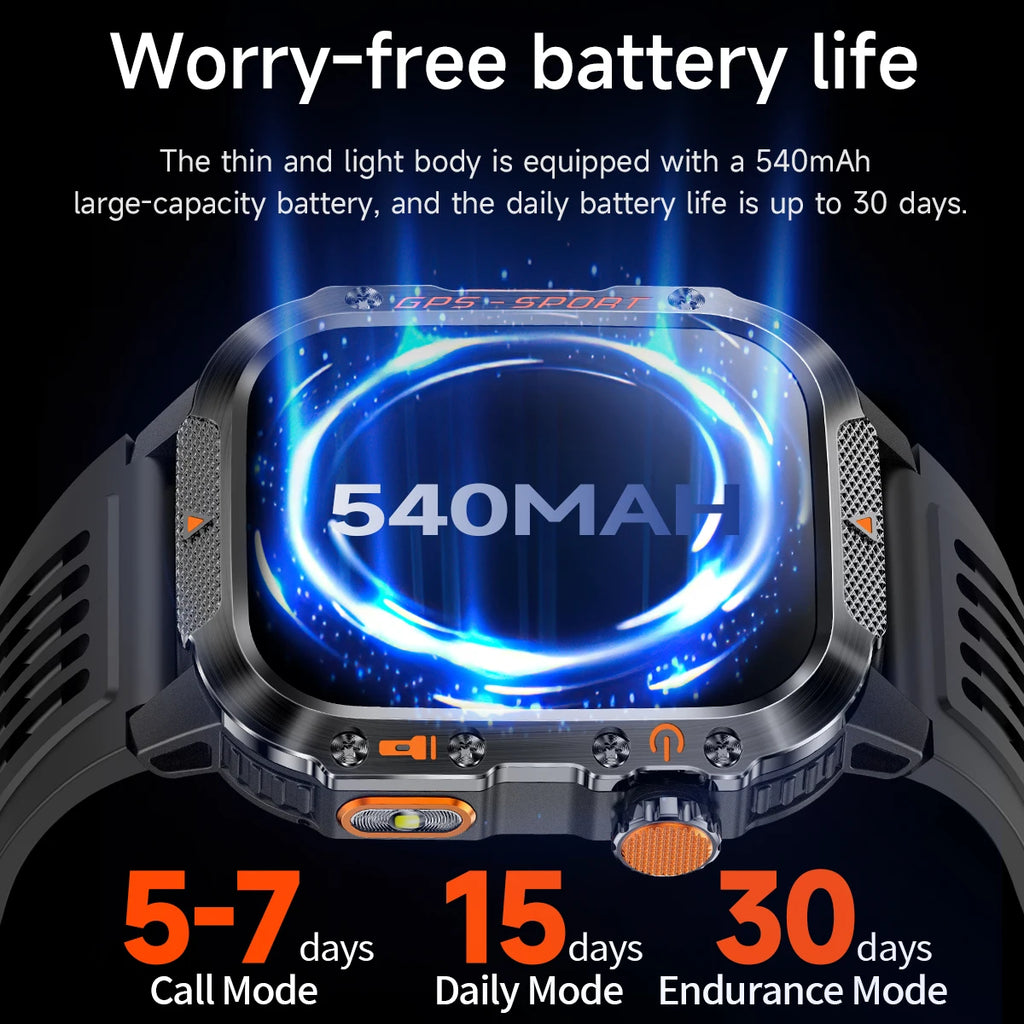 New Smart Watch Built-in Dual-frequency GPS Wireless Call 3ATM Waterproof  LED Flashlight Compass Men's Outdoor Sport Smartwatch