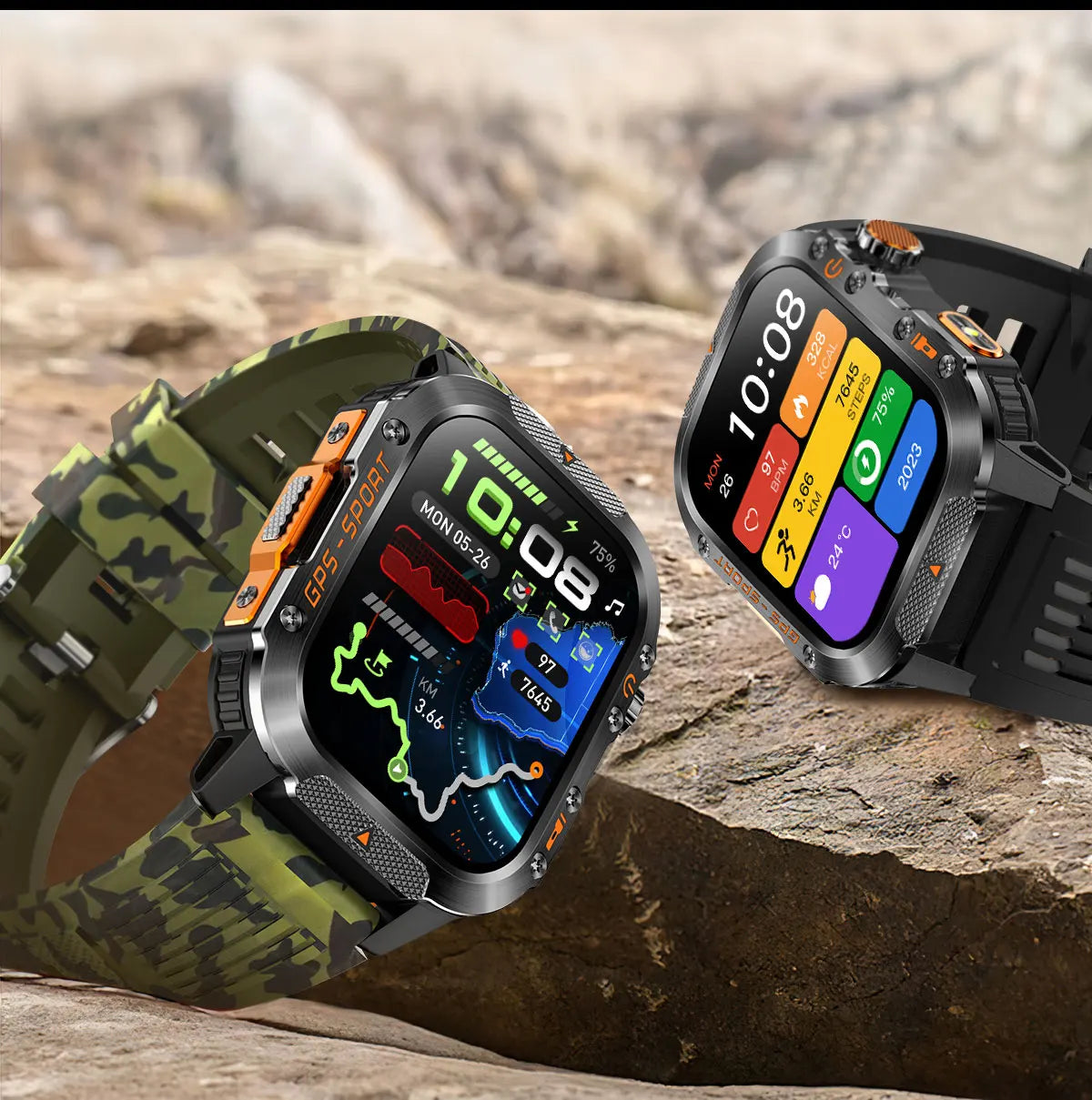 New Military Outdoor Sports GPS Smart Watch Men Built-in GPS Compass 10ATM Waterproof Swim Heart rate Bluetooth Call SmartWatch - Clear Quartz Market
