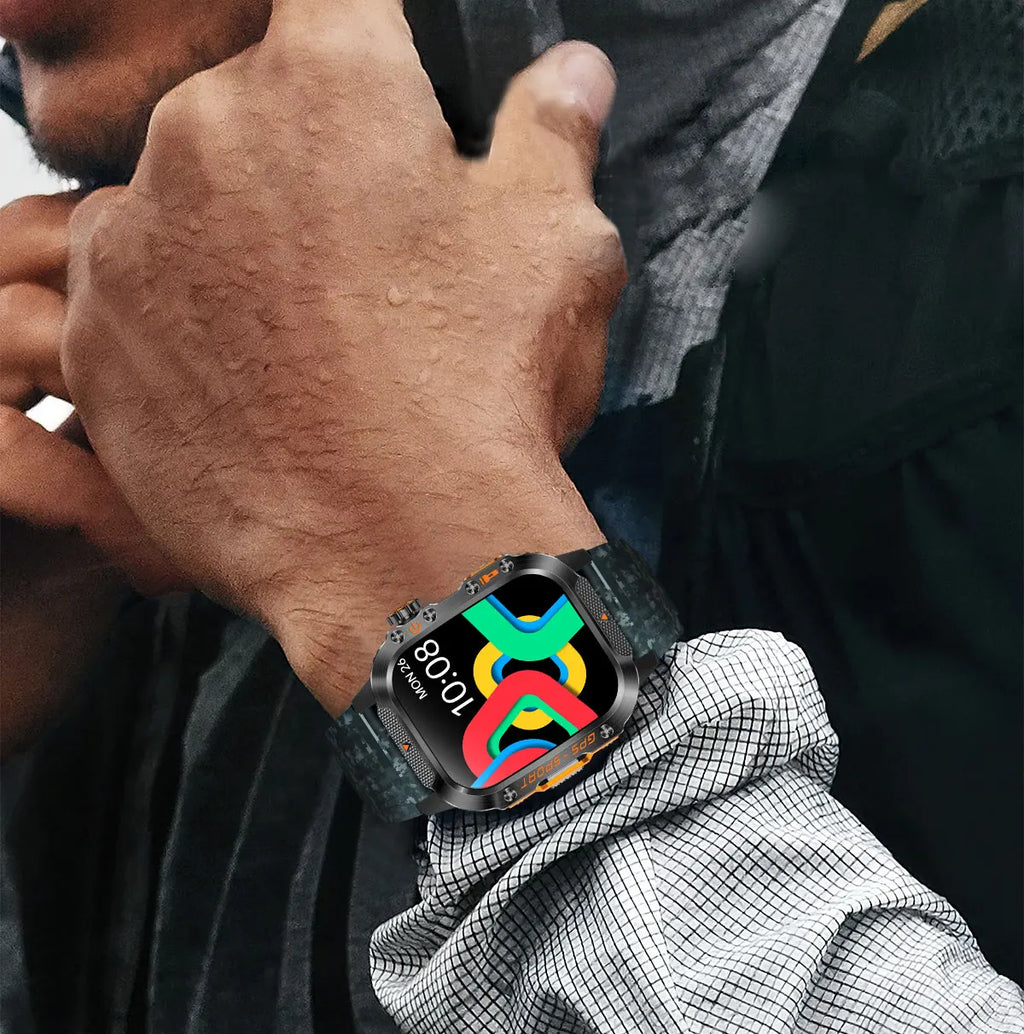 New Military Outdoor Sports GPS Smart Watch Men Built-in GPS Compass 10ATM Waterproof Swim Heart rate Bluetooth Call SmartWatch - Clear Quartz Market