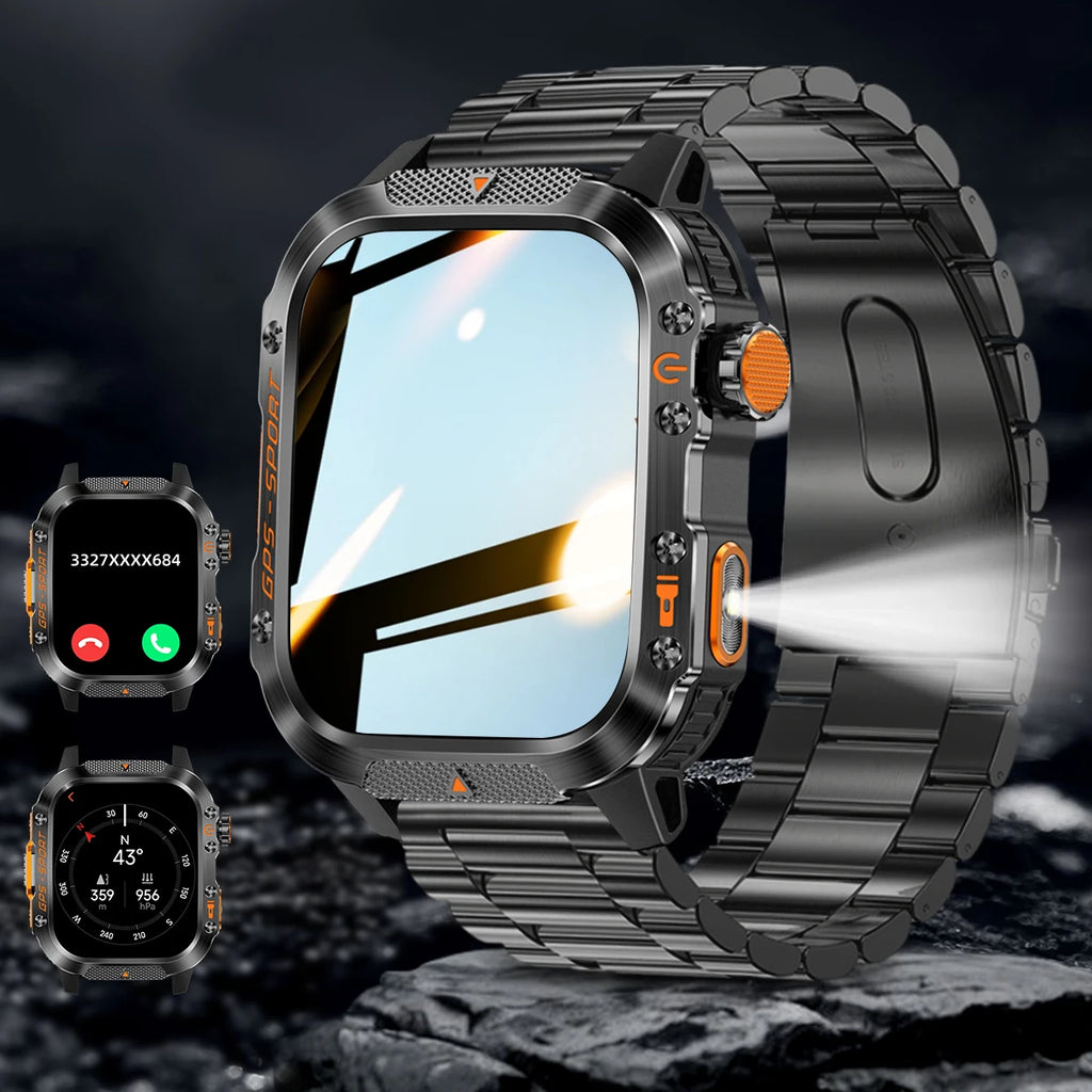 New Smart Watch Built-in Dual-frequency GPS Wireless Call 3ATM Waterproof  LED Flashlight Compass Men's Outdoor Sport Smartwatch