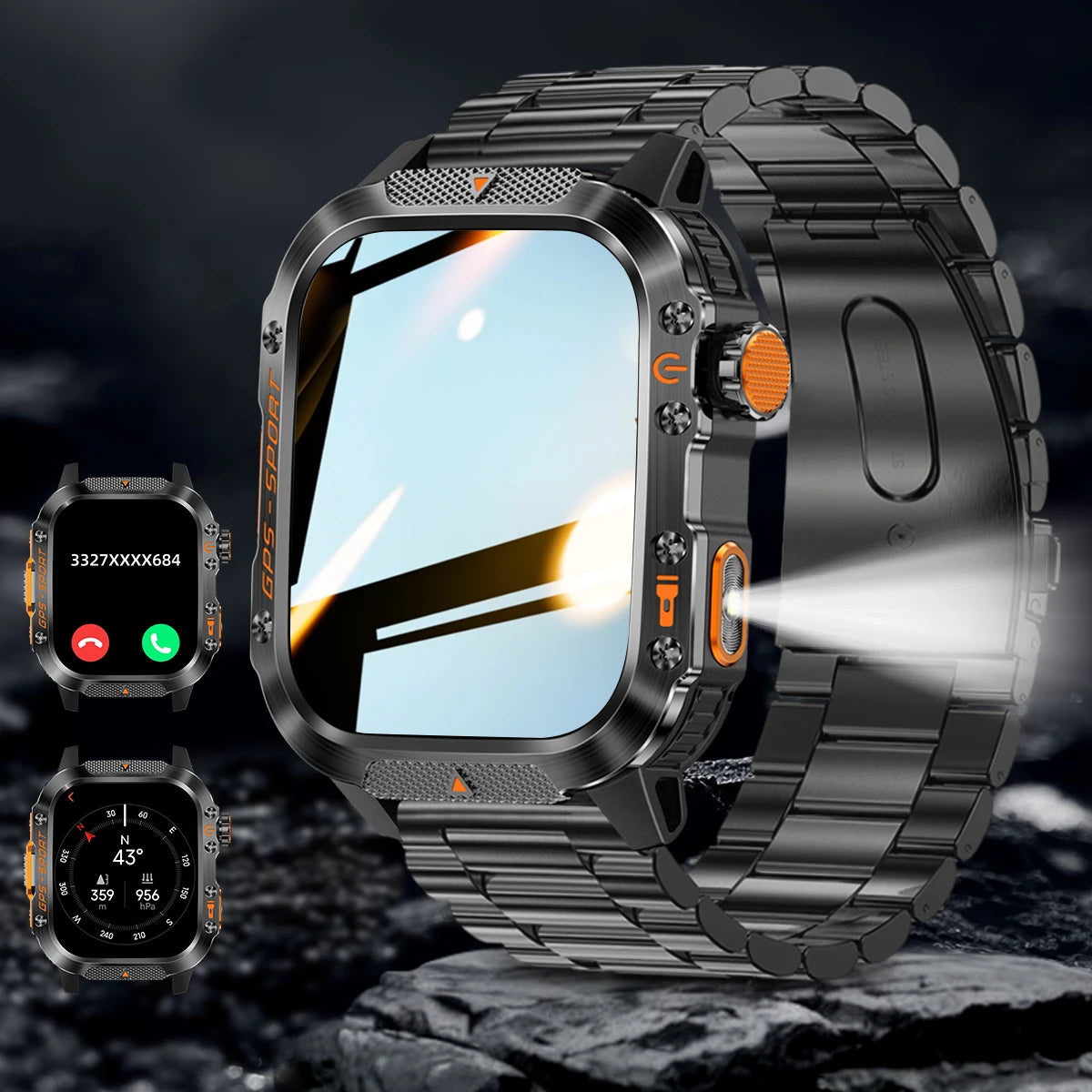 New Smart Watch Built-in Dual-frequency GPS Wireless Call 3ATM Waterproof  LED Flashlight Compass Men's Outdoor Sport Smartwatch