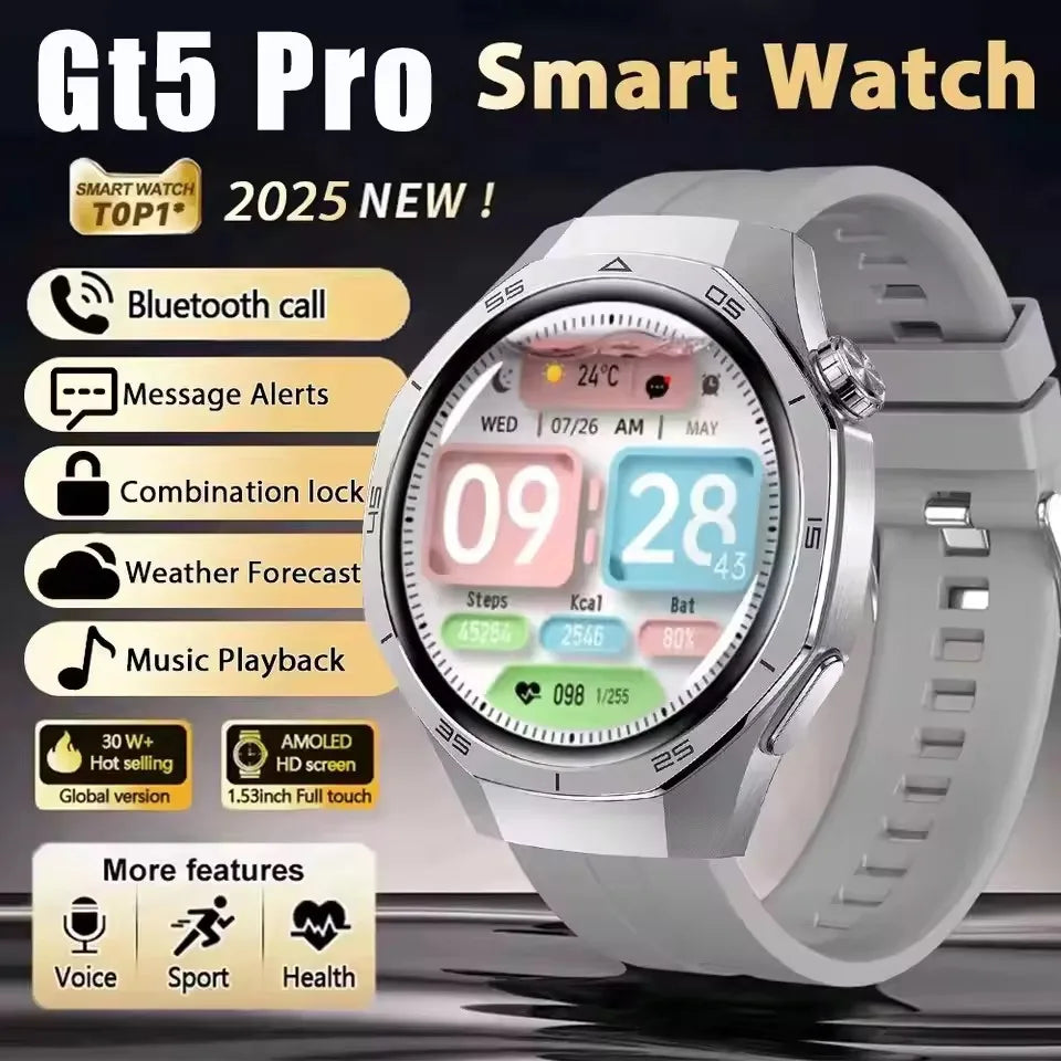 Gt5 Pro 2025 New Smart Watch Men's 1.52 HD Screen Bluetooth Talk Heart Rate Monitor Men Women NFC Outdoor Sports Smart Watch