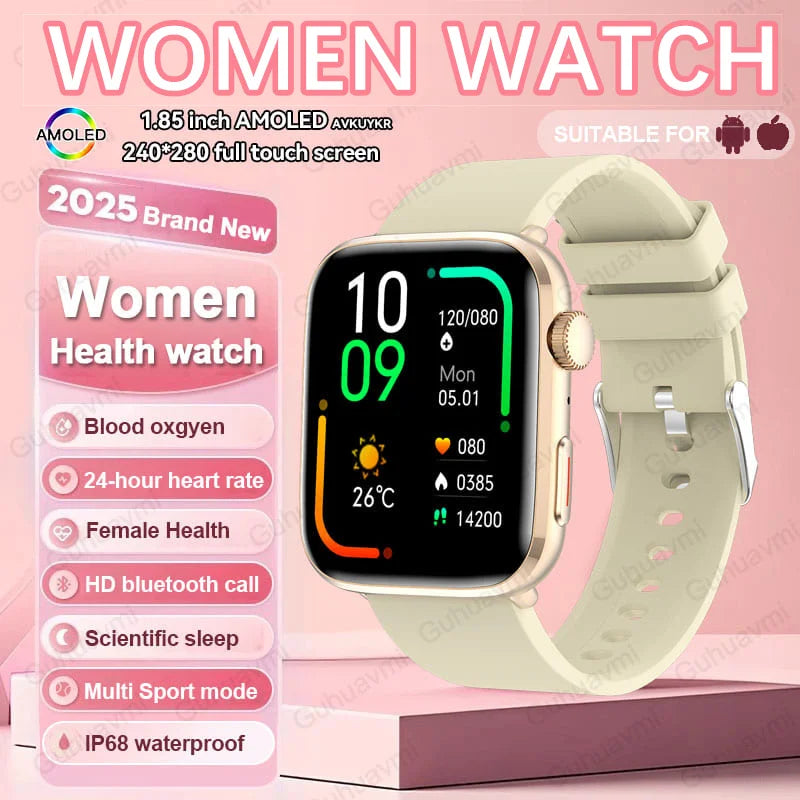 2025 New Genuine NFC Smat Watch For Men 1.85"AMOLED Screen Blood Pressure Heart Rate Female Health Waterproof Smarwatches Ladies